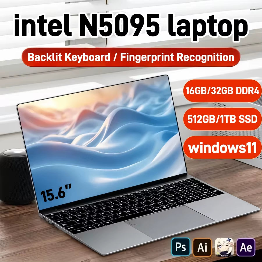 15.6" Ips  N5095 Gaming Laptops Portable Notebook Computer Pc 16GB 32GB DDR4 512G/1TB SSD Windows11 Backlit Keyboard Deals