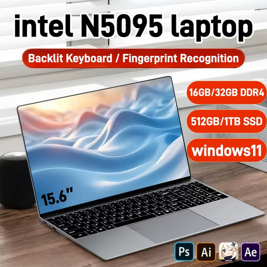 15.6" Ips  N5095 Gaming Laptops Portable Notebook Computer Pc 16GB 32GB DDR4 512G/1TB SSD Windows11 Backlit Keyboard Deals
