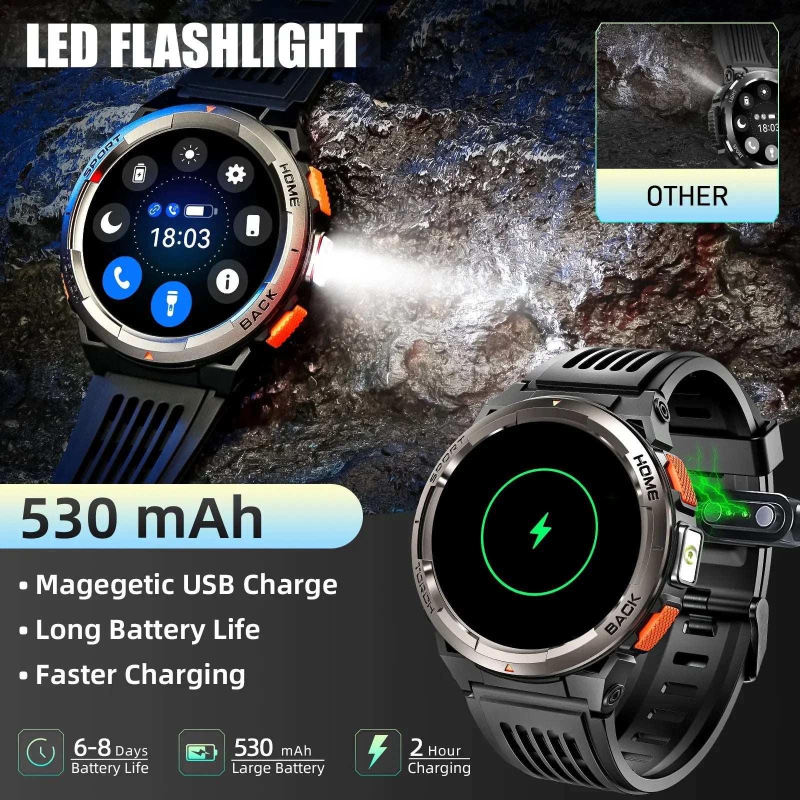 New Smart Watch KE5 3ATM Waterproof Original Design Sports Watch with Compass and Altitude Barometer LED Flashlight Call