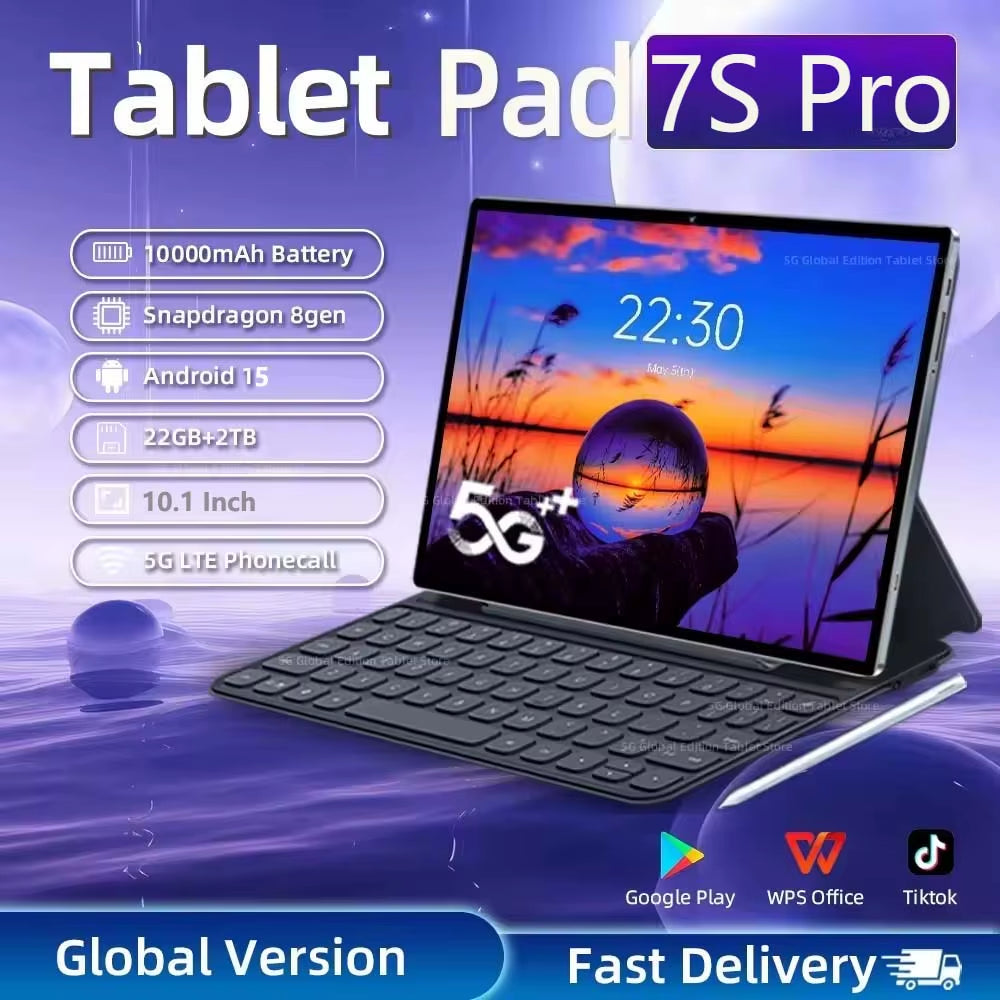 2025 New Pad 7S Pro Tablet PC 10.1" Global Edition 5G Dual SIM Android 15 Tablets 22GB+2TB Wifi GPS Children'S Kids Tab Tablet