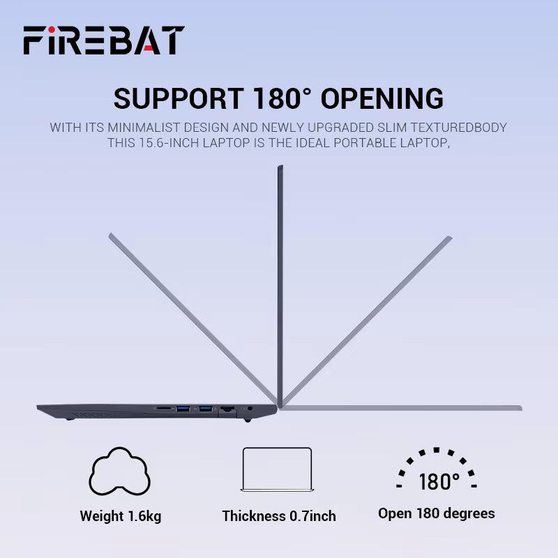Firebat AT15 Laptop  N150 CPU 15.6 Inch 16GB RAM SSD 1TB Lightweight Business Windows 11 Pro Computer Notebook BT4.2 Wifi5