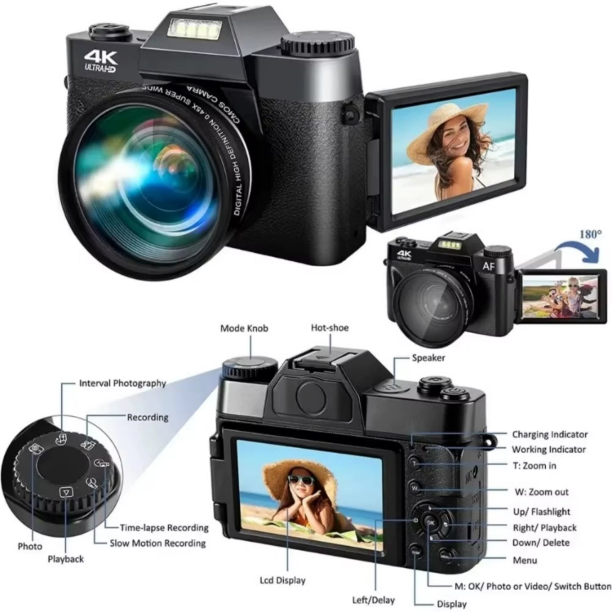 4K Digital Camera for Photography 16X Digital Zoom Vlog Camera for Youtube 75MP Wifi Autofocus Livestream Video Camera Camcorder