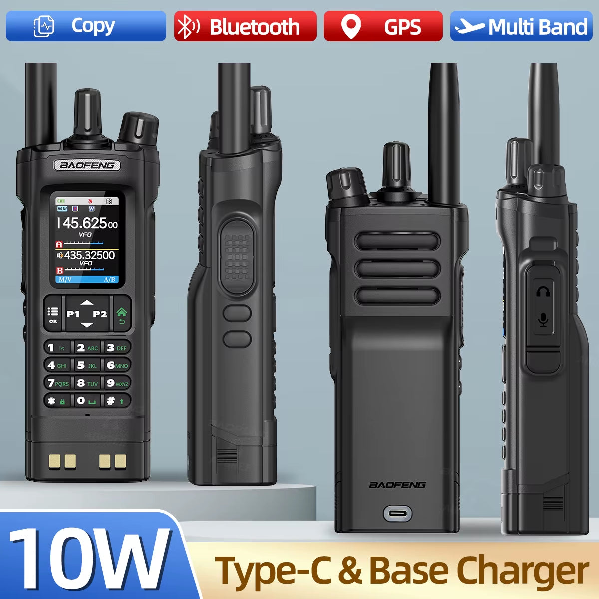 UV-32 GPS Walkie Talkie 10W Long Range Multi Band Bluetooth APP Programming Wireless Copy Frequency Type-C Two Way Radio