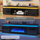 Black High Gloss LED TV Stand with Electric Fireplace and Power Outlet, 2 Storage Cabinets for 95 "TV Modern Furniture