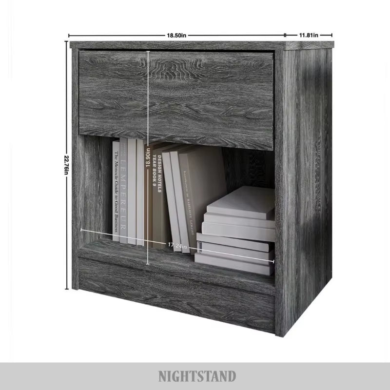 Versatile Wood Side Table for Living Room, Lounge, Stable and Sturdy Design. Minimalist Nightstand With1Drawer, Dark Gray