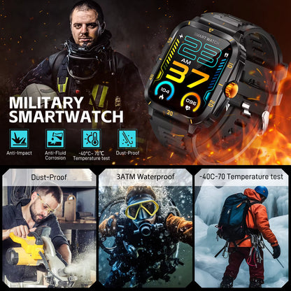 New Smart Watch for Men 3ATM Waterproof 1.96"HD Big Screen Rugged Smart Watch Heart Rate/Spo2/Sleep Monitor Fitness Watch