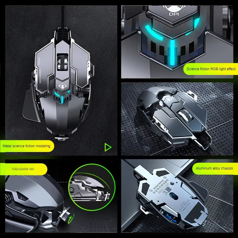 Hot Selling Mechanical Wired Gaming Mouse 9 Keys Macro Definition 12800DPI RGB Backlit Gaming Computer Mouse for Laptop Desktop