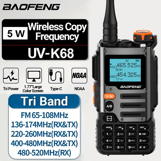 UV-K68 Walkie Talkie Air Band Radio TYPE-C K68 Charge UHF VHF DTMF FM NOAA Wireless Frequency Two Way Radio