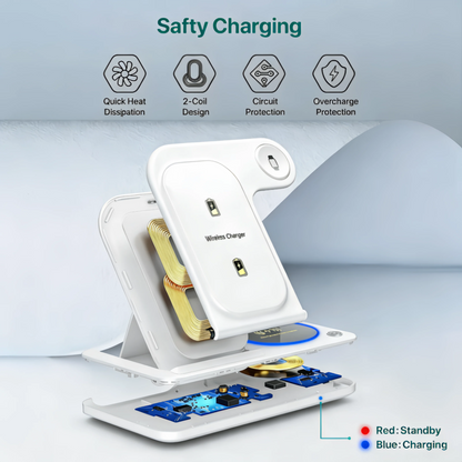 30W LED Fast Wireless Charger Stand 3 in 1 Foldable Charging Station,For Iphone/Apple Watch 9 8 7 6 5/Airpods Pro