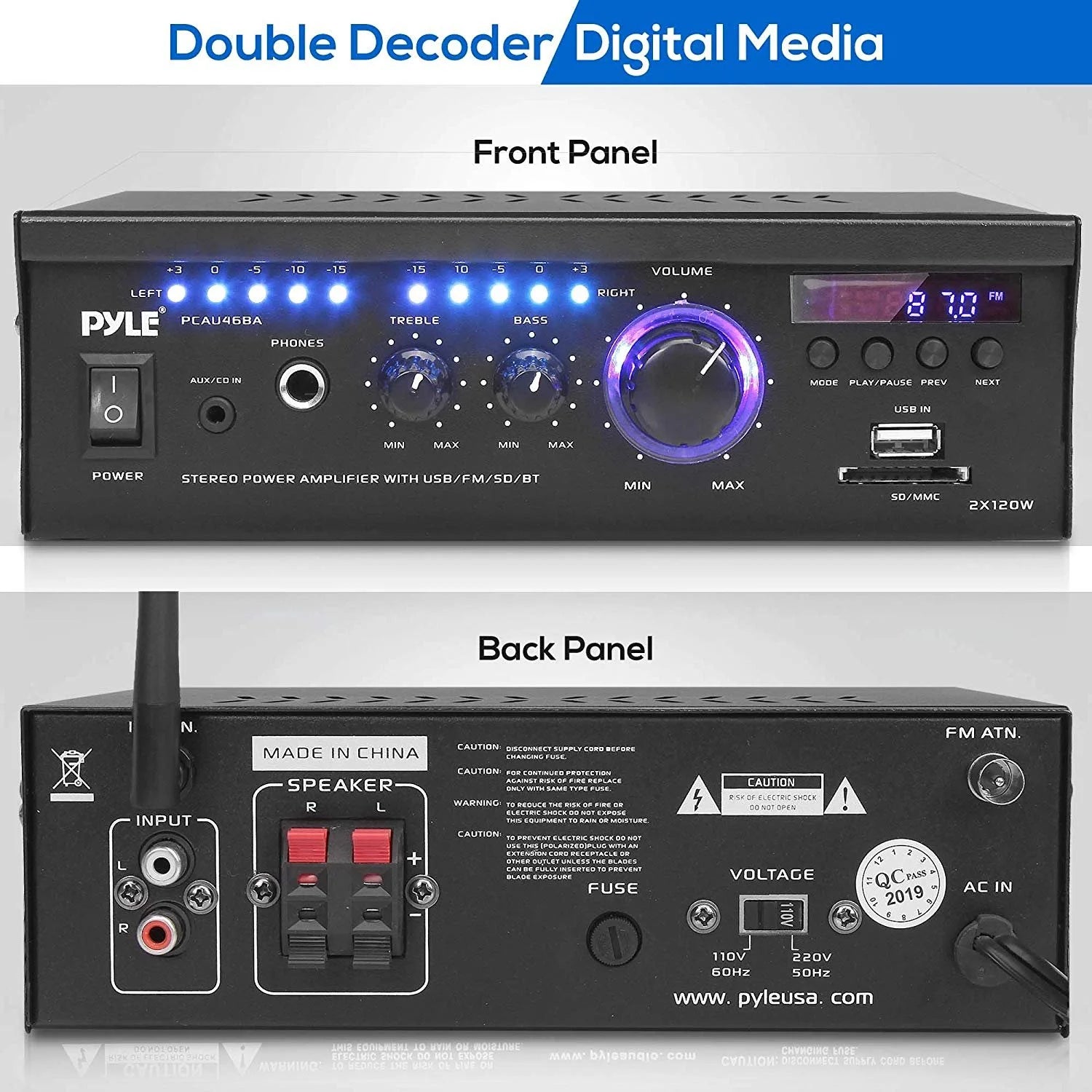 PCAU46BA Bluetooth Home Audio Amplifier System W/ Blue LED Display