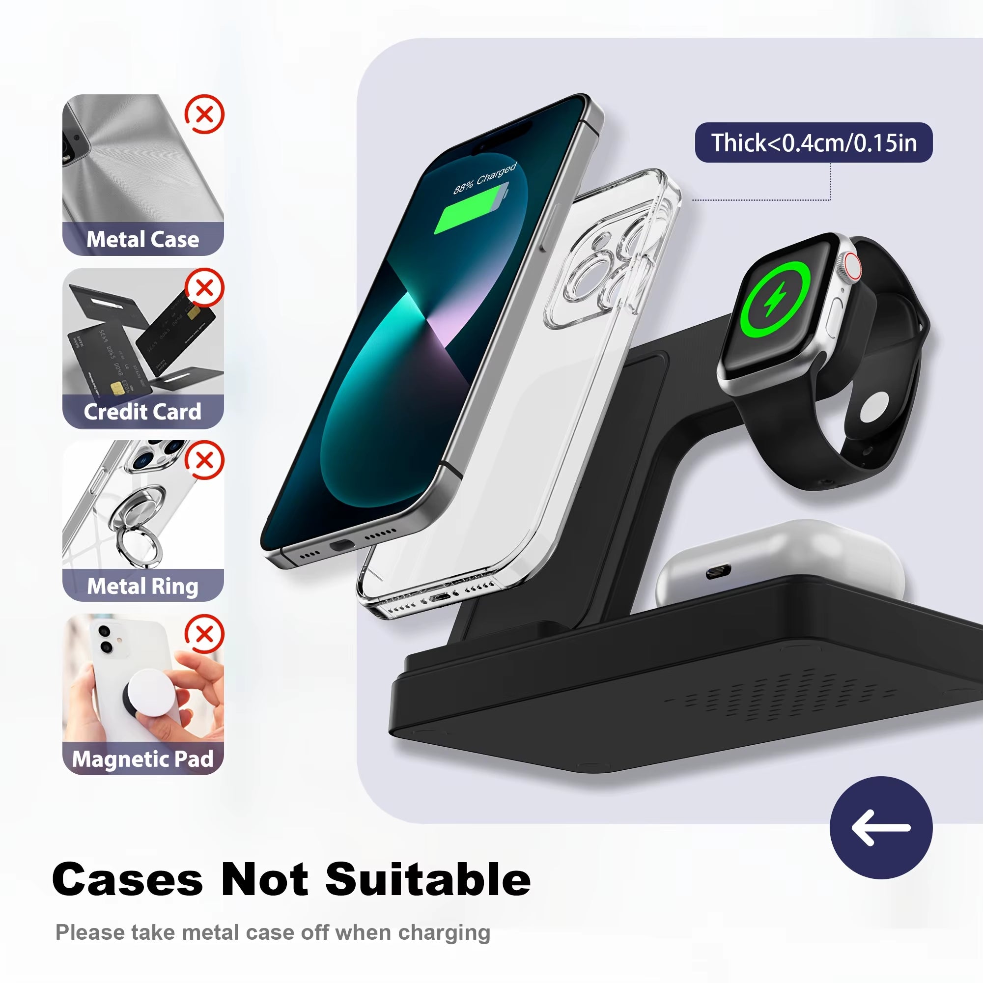 3 in 1 Magnetic Wireless Charger Stand 15W Fast Charging Dock Station Multiple Devices for Iphone 15 14 13 8 Apple Watch Airpods