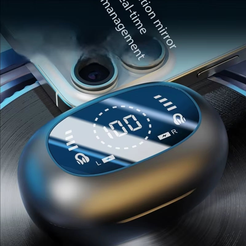 New Mirror Surface Digital Display Soft Silicone Ear Clip Wireless Bluetooth Earphones with Noise Reduction, High-Definition Sound, Lossless for Sports