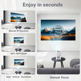 Smart Mini Projector 1080P 4K Support with Wifi 6 & BT 5.4 Built-In Apps Android TV Auto Keystone 180° Rotation Outdoor Beamer