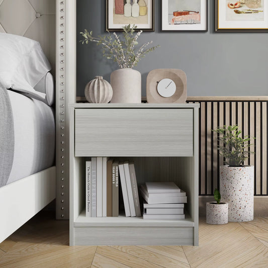 Versatile Wood Side Table for Living Room, Lounge, Stable and Sturdy Design. Minimalist Nightstand With1Drawer, Dark Gray