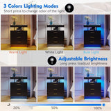 2 Set Nightstands with Wireless Charging Station, Auto Sensor 3 Color Dimmable LED Night Stand, Modern Bedside Table with 3 Dra