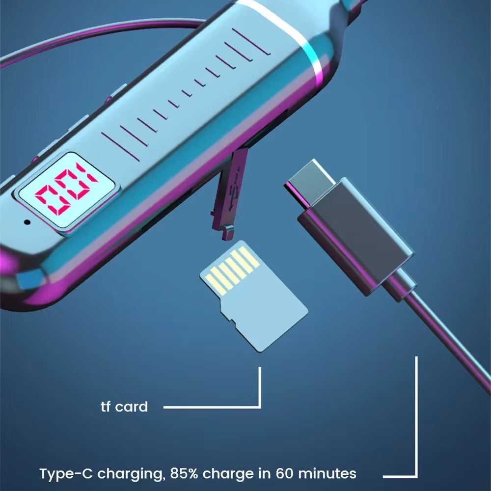 K58 Wireless Earphones Bluetooth 5.3 Neckband Headphones Gaming LED Display HIFI Headset Sports TWS Earbuds with Mic TF Card