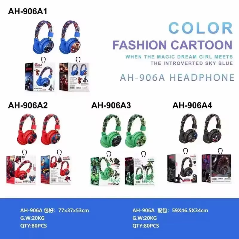 New Marvel Bluetooth Headphones Spider Man Wireless Bluetooth Earbuds HIFI Surround Sound Headset with Mic Kids Anime Cartoon