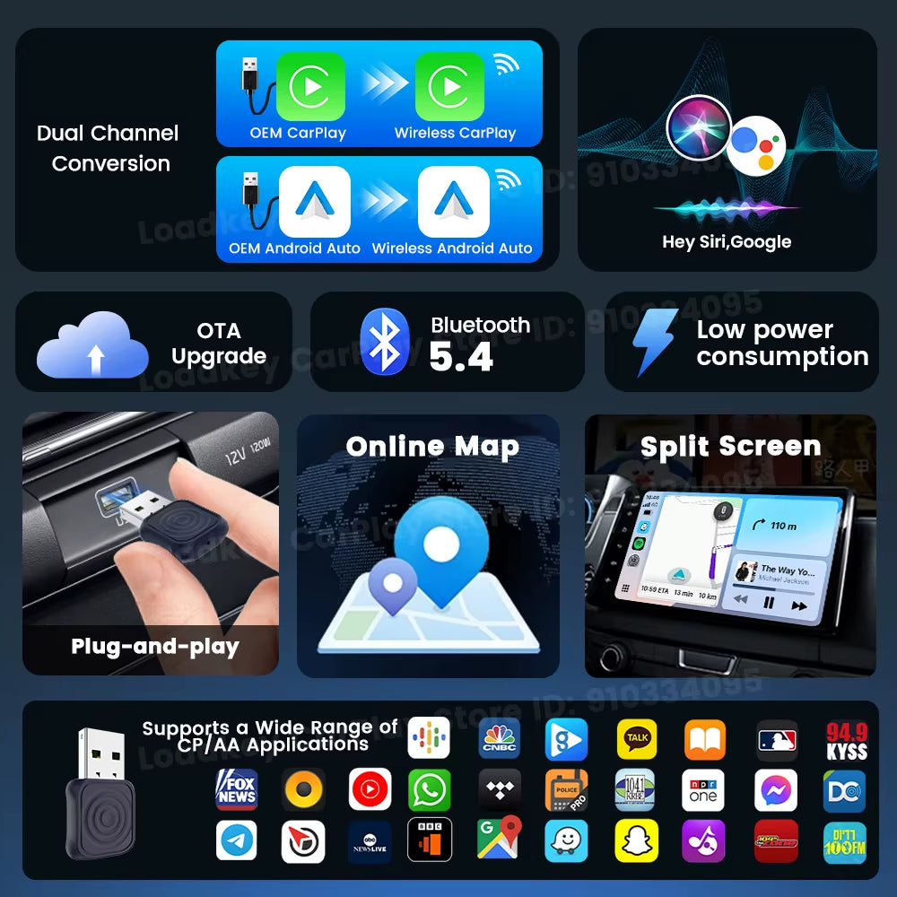 New  Android Auto Wireless Adapter Mini Box Smart Tv Box Carplay Android Auto 2 In1 Fast Connect for Toyota Mazda Audi