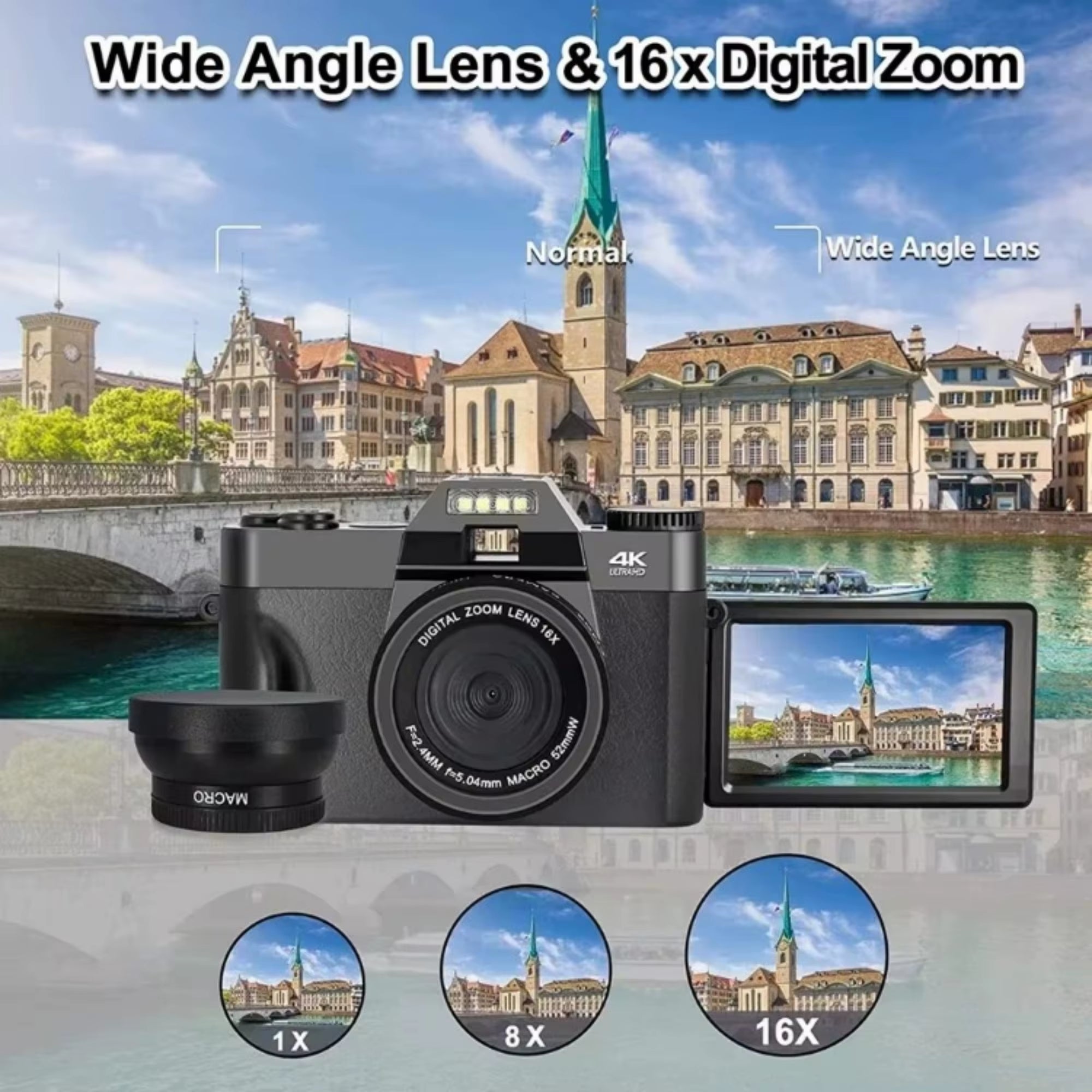 4K Digital Camera for Photography 16X Digital Zoom Vlog Camera for Youtube 75MP Wifi Autofocus Livestream Video Camera Camcorder