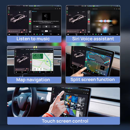 Wireless Carplay Android Auto for Tesla Model 3 Model X Y Model S Auto Connect Siri Voice Assistant Spotify Waze 5G BT