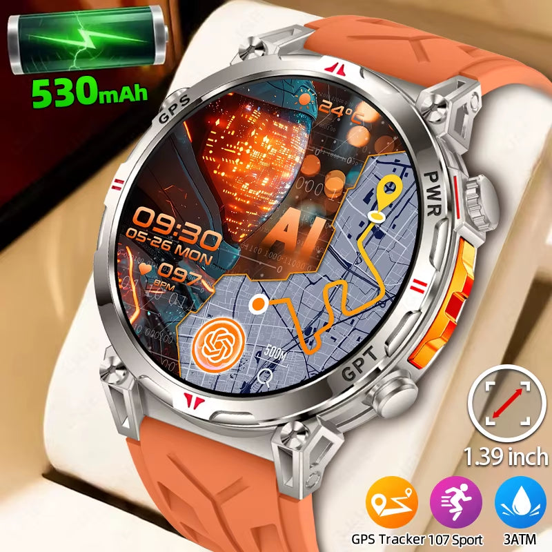New 530Mah Large Battery GPS Smart Watch Men 1.39" HD Display Outdoor Compass Sports Fitness Bluetooth Call Men Smartwatch