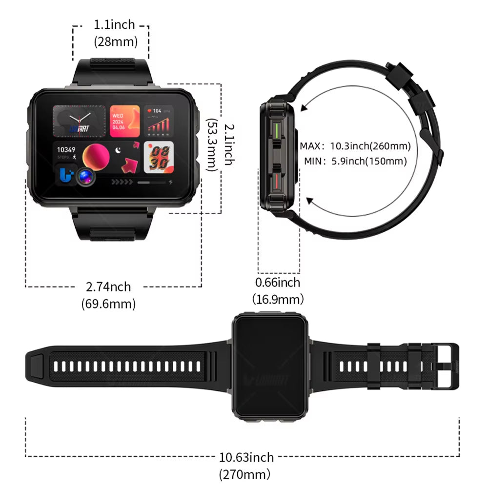 APPLLP 5 MAX Android Watch Phone Square Big Screen Wifi 4G Calls Smartwatches Dual Camera with Flashlight Gaming Watch