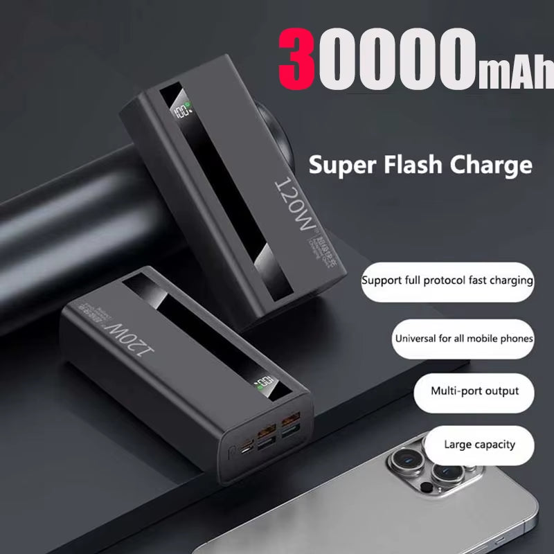 1000000Mah Large Capacity Power Bank Digital Display 120W Fast Charging Outdoor Power Supply for Xiaomi Huawei Iphone