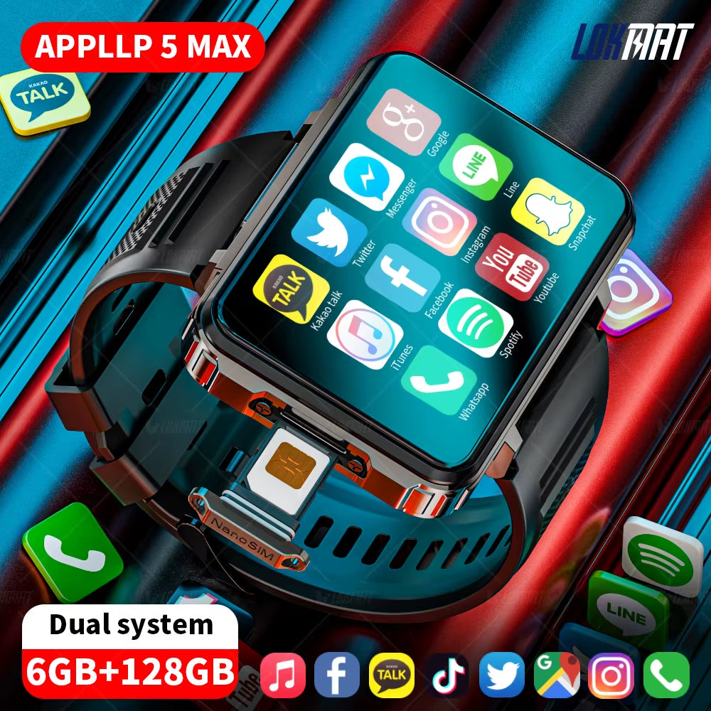 APPLLP 5 MAX Android Watch Phone Square Big Screen Wifi 4G Calls Smartwatches Dual Camera with Flashlight Gaming Watch