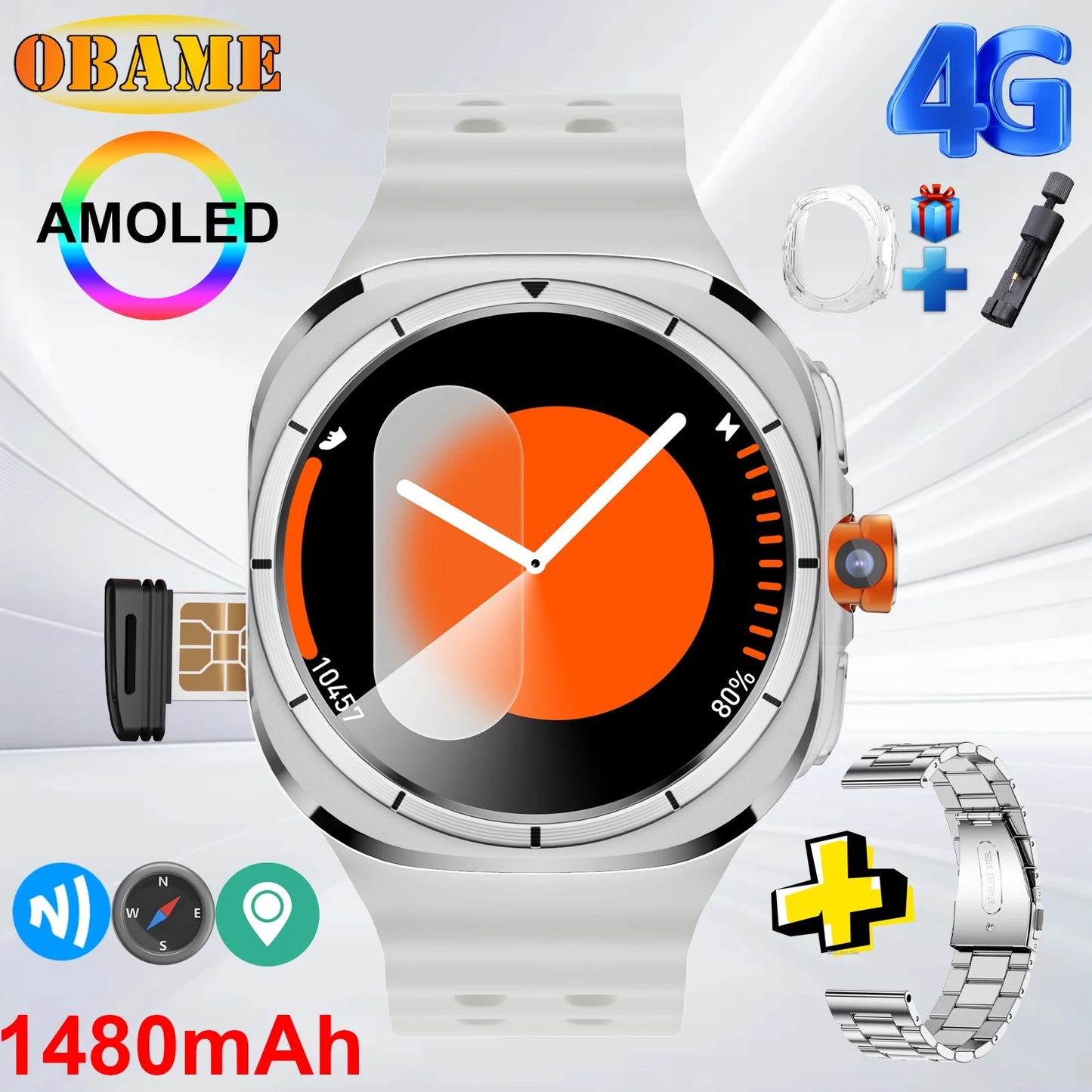 2025New WATCH 7 Ultra Upgrade 5G Smart Watch Men 1480Mah 32GB Memory 480*480 HD Screen Camera NFC GPS Compass Sports Smartwatch
