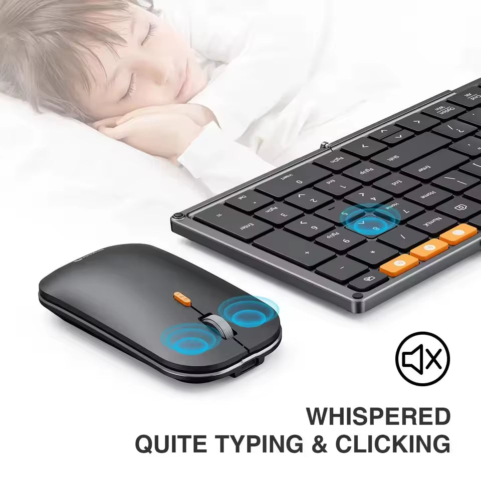 Protoarc XKM01 Tri-Fold Bluetooth Wireless Keyboard and Mouse Combo Protable Slim 2.4G Full Size 105 Key Foldable Keyboards