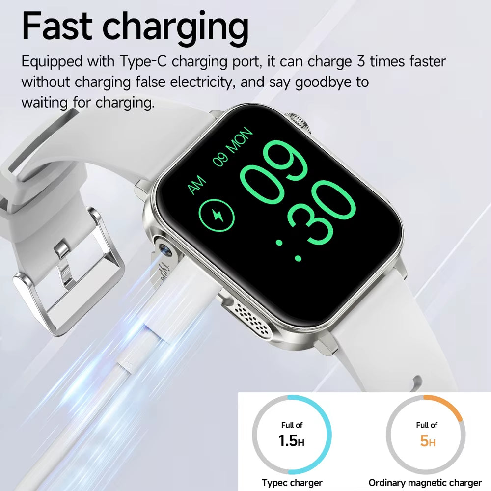 New Type-C Charging Bluetooth Call Smart Watch 1.83‘’ HD Full Screen Touch Flashlight 100+ Sports Mode Waterproof Smartwatch