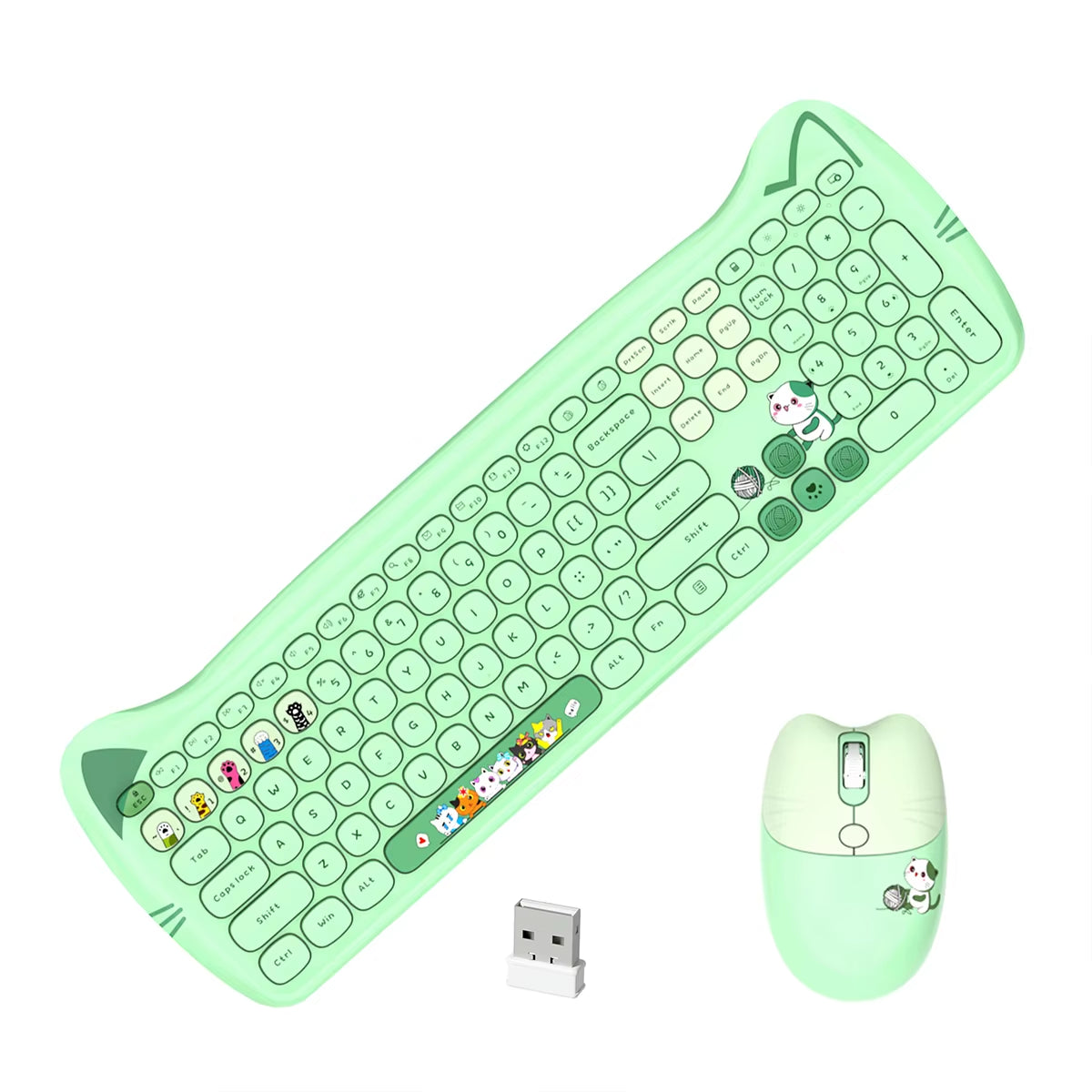 Wireless Connection Cute Cat Shape Mixed Color Keycaps Ergonomic Miaomeng plus Keyboard and Mouse Set