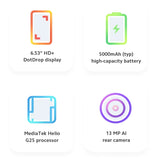 Smartphone  Redmi 9A Global Rom 4GB/6GB 64GB/128GB 5000Mah 6.53 Inch MTK Helio G25 Octa Core 13MP 4G Smartphone Used Phone
