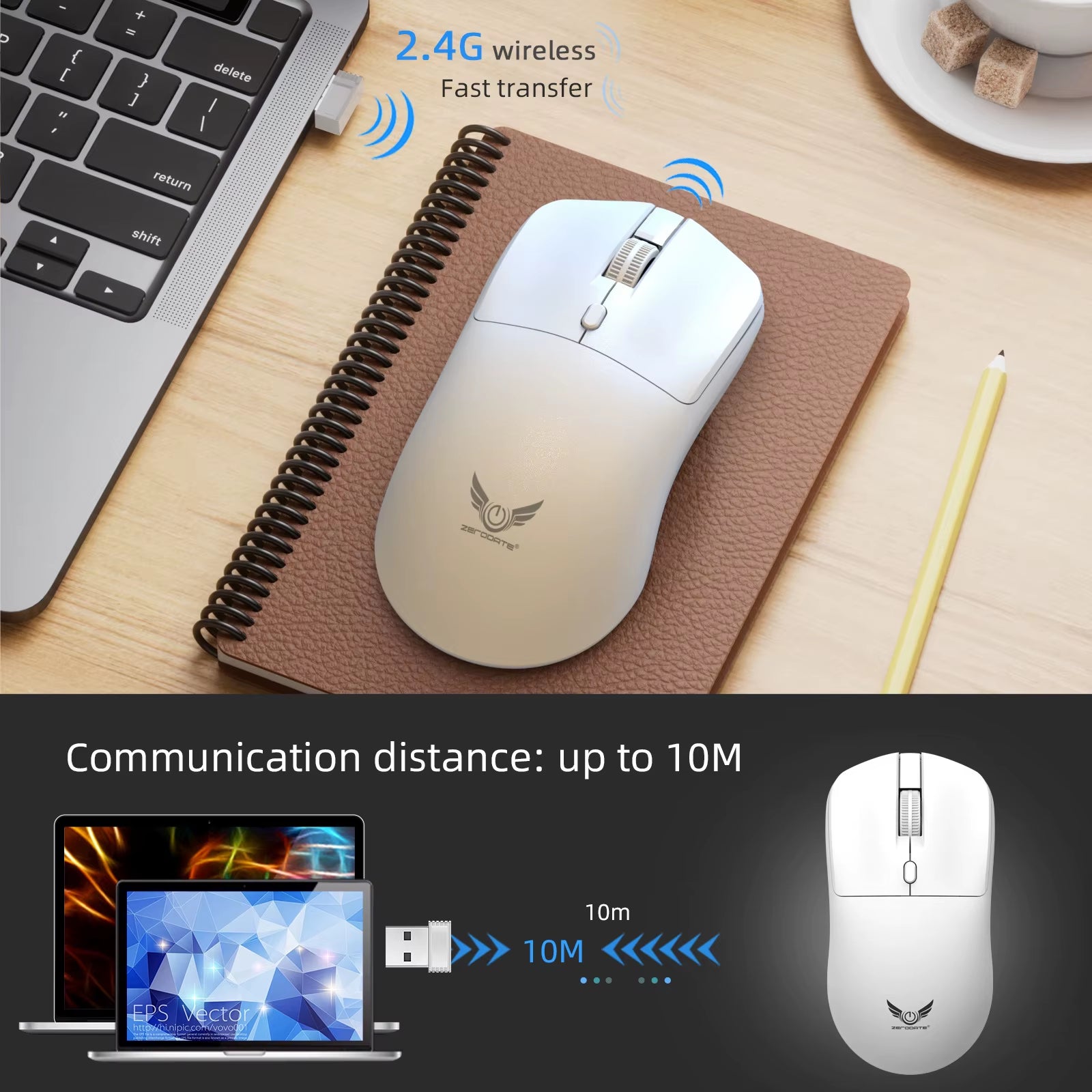 2.4G Wireless Mouse Ergonomic Adjustable 800-1200-1600 DPI Lightweight Rechargeable Office Gaming Mice for Pc/Laptop/Macbook Pro
