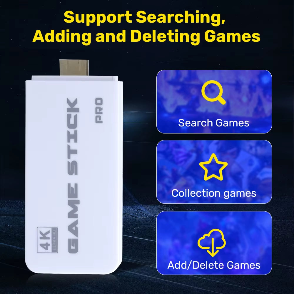 M15 Game Stick 64G Video Game Console 4K UHD Output with 30000+ Retro Games for PS1/MAME/SNES with Wireless Controllers