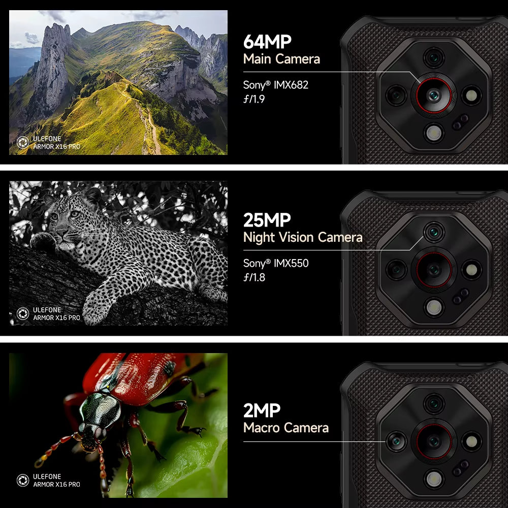 Armor X16 Pro 5G Rugged Phone 10360Mah up to 16GB RAM 256GB ROM 120Hz 6.56" Android Smartphone with Google Gemini