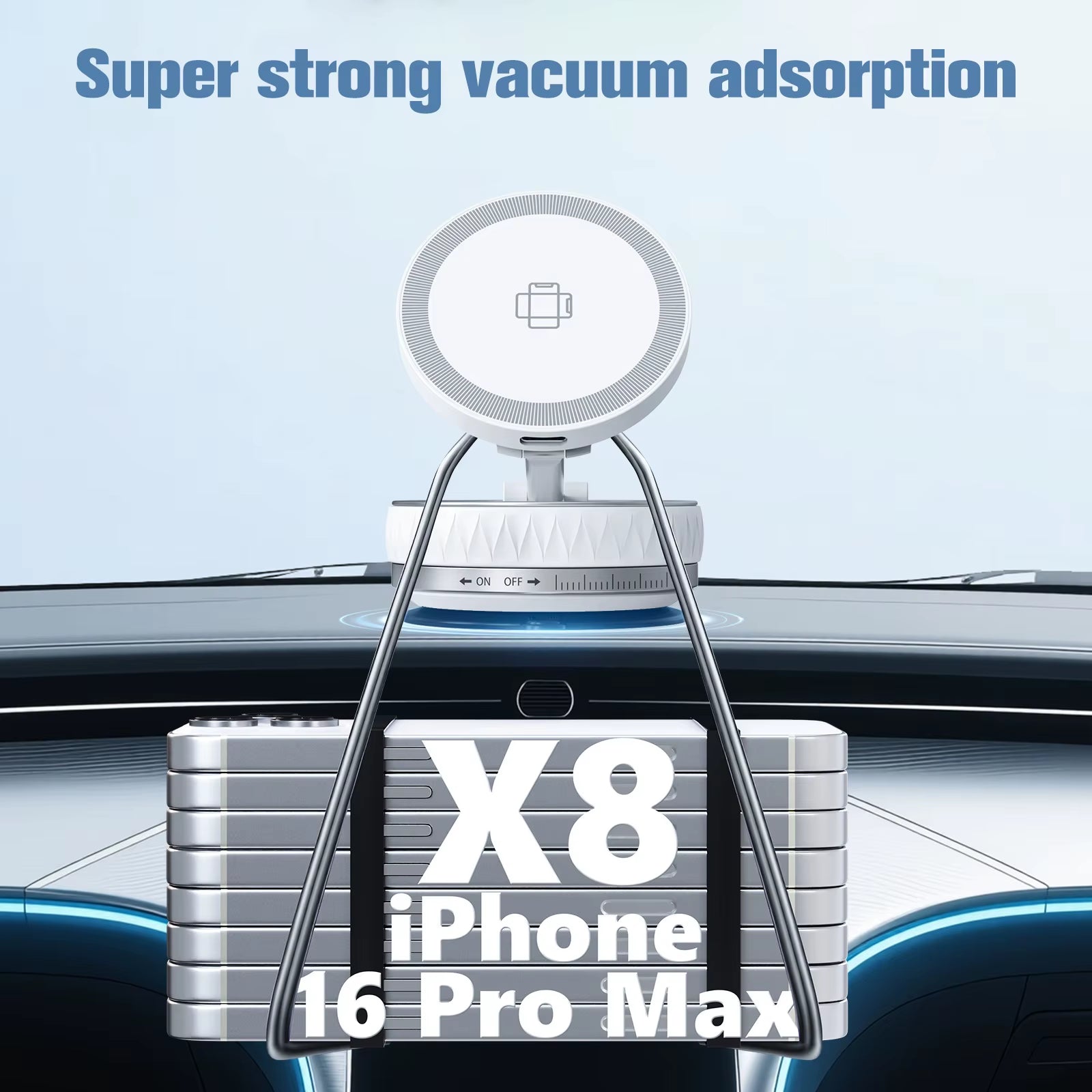 15W Wireless Car Charger Phone Holder N55 Magnetic Vacuum Fast Charging Station Portable 360° Rotatable for Iphone All Phones