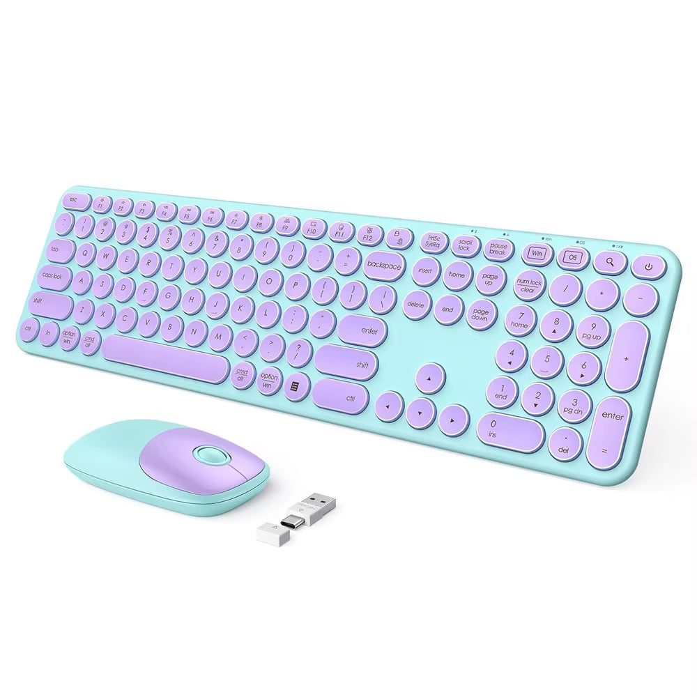 USB & Type C Wireless Keyboard and Mouse Combo for Win 7/8/10 Macbook Pro Air Laptop PC round Key Ergonomic Keyboards