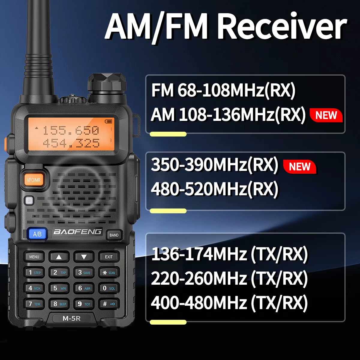 1/2PCS  M-5R 8W Walkie Talkie Multi Band Type-C Wireless Copy Frequency AM Long Range for UV-5R Two Way Ham Radio