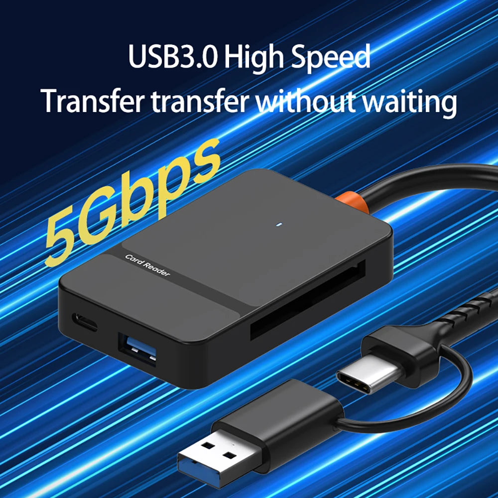 USB C 8-In-1 Card Reader Multi-Functional Card Reader Support SD/TF/CF/MS Card Read 5Gbps Write Read U Disk Flash Card Adapter