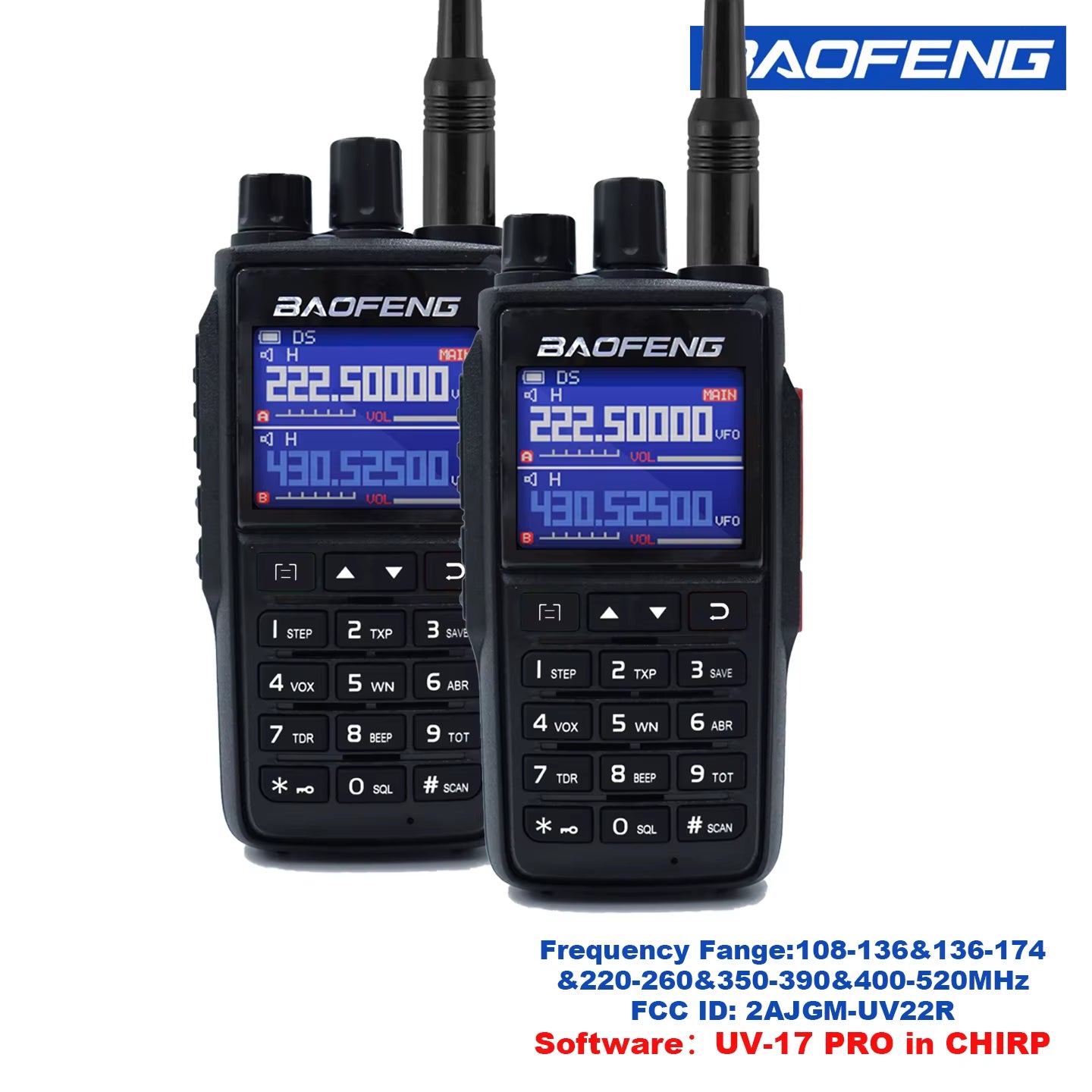 1/2PCS UV-22 Intercom Long-Distance USB Type-C Large Capacity NOAA 999CH FM Two-Way Radio