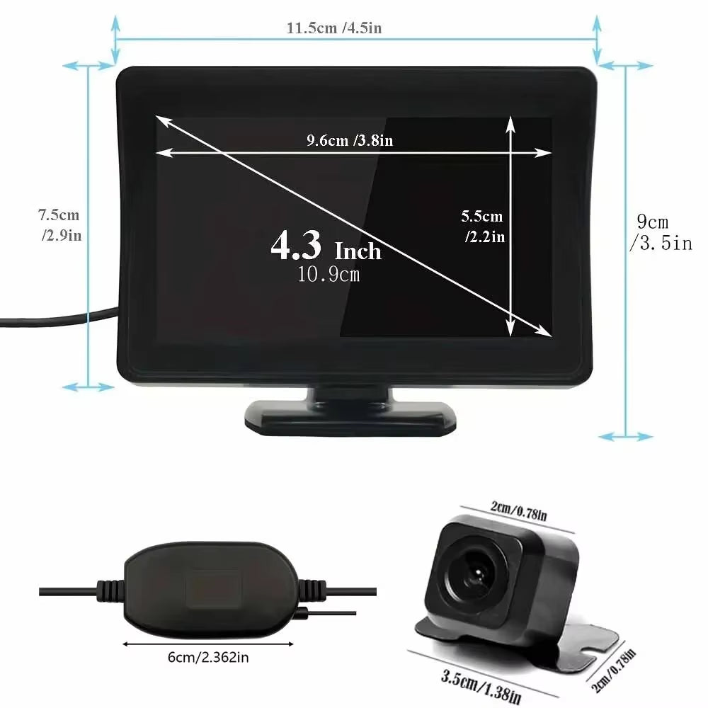 Wireless Car Reversing Backup Camera 4.3 Inch Vehicle Rear View Monitor Mirror Parking Kit