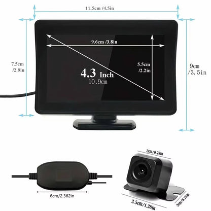 Wireless Car Reversing Backup Camera 4.3 Inch Vehicle Rear View Monitor Mirror Parking Kit