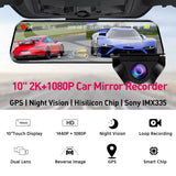10" Dash Cam 2K Car Dvr Auto WIFI Mirror Stream Optioanl1080P Rearview Black Box Dashcam Camera Night Vision Drive Recorder