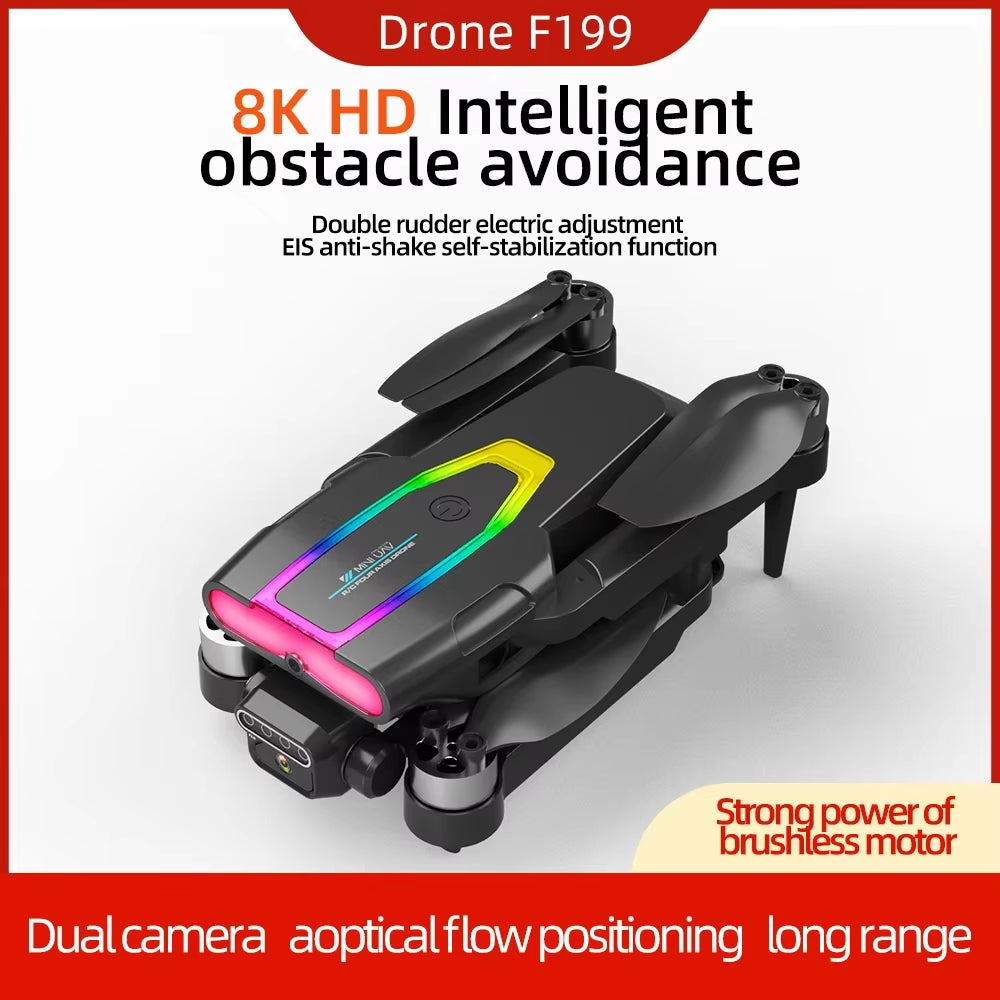 2025 New F199 RC Drone 4K Professinal with Wide Angle Triple HD Camera Foldable RC Helicopter WIFI FPV Height Hold Aircraft
