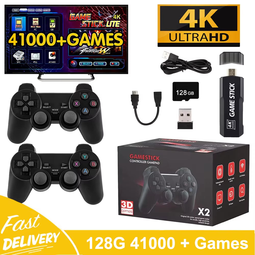 X2 plus Game Stick 4K 8K HD Video Game Console 2.4G 5G Double Wireless Controller Game Stick for N64/PSP/PS1/GBA