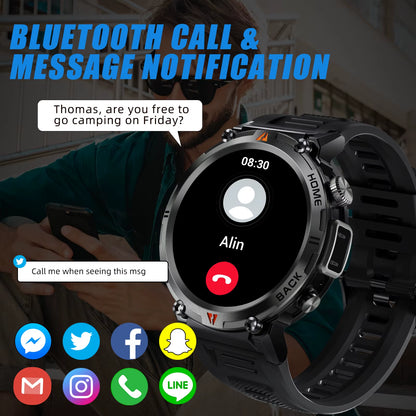 KE3 Black Bluetooth Call Smart Watch Men Full Touch Screen Health Monitor with Flashlight Men Smartwatch for Ios Androi