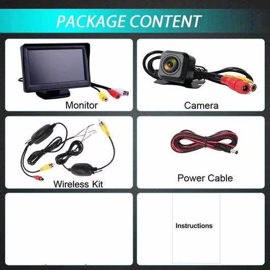 Wireless Car Reversing Backup Camera 4.3 Inch Vehicle Rear View Monitor Mirror Parking Kit