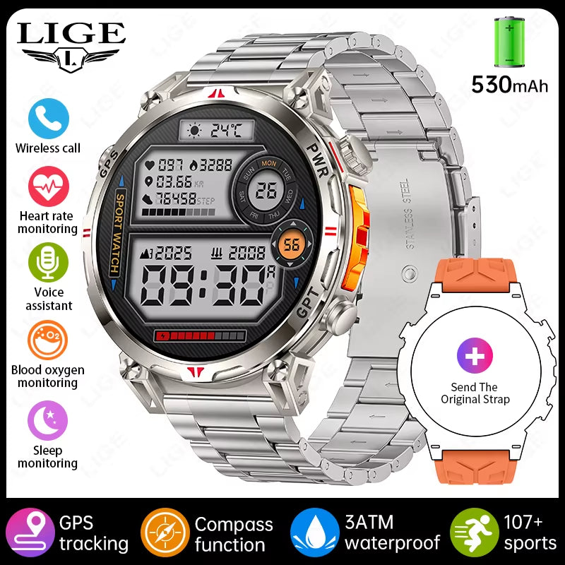New 530Mah Large Battery GPS Smart Watch Men 1.39" HD Display Outdoor Compass Sports Fitness Bluetooth Call Men Smartwatch
