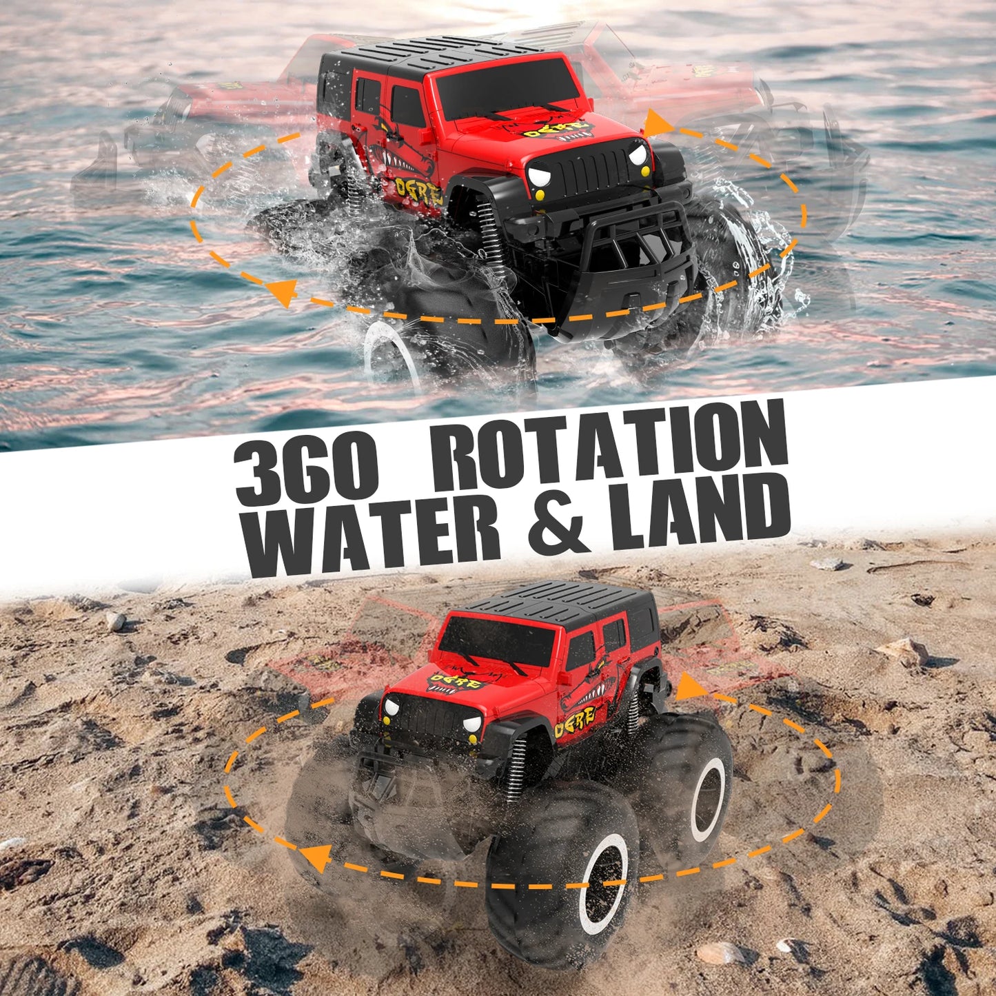 STEMTRON Amphibious Remote Control Car Toys for Boys 2.4 Ghz 1:16 All Terrain Off-Road RC Car Waterproof RC Monster Truck